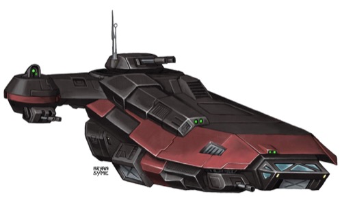 A sleek red-and-black Remorhaz starship.
