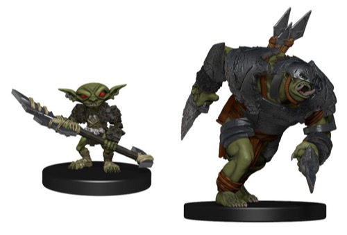 2 miniatures shown: a goblin with a long axe in hand, and a charging orc rampager with daggers.