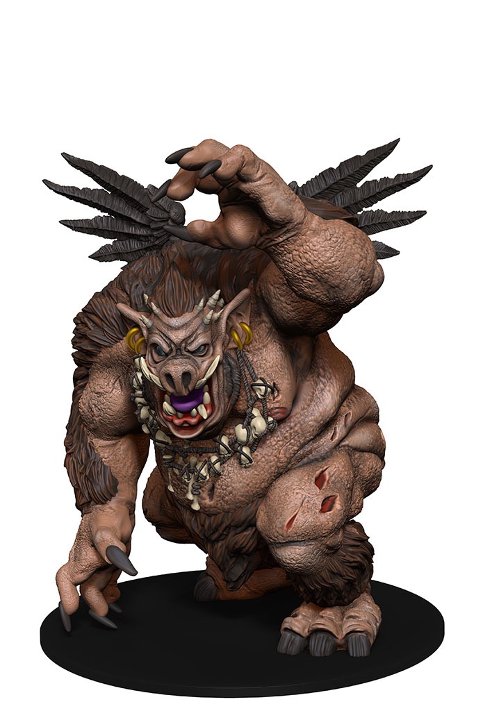 A huge demonic-looking boar, mouth open in a large grin.