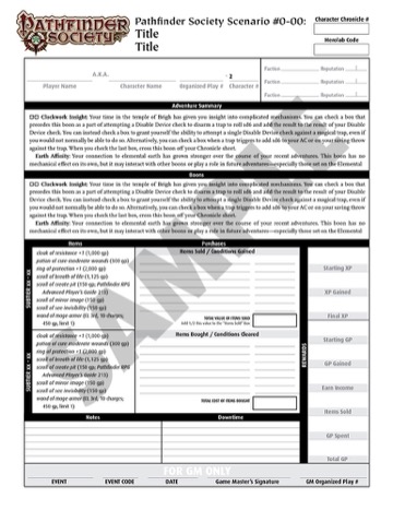 Pathfinder Society Day Job Chart