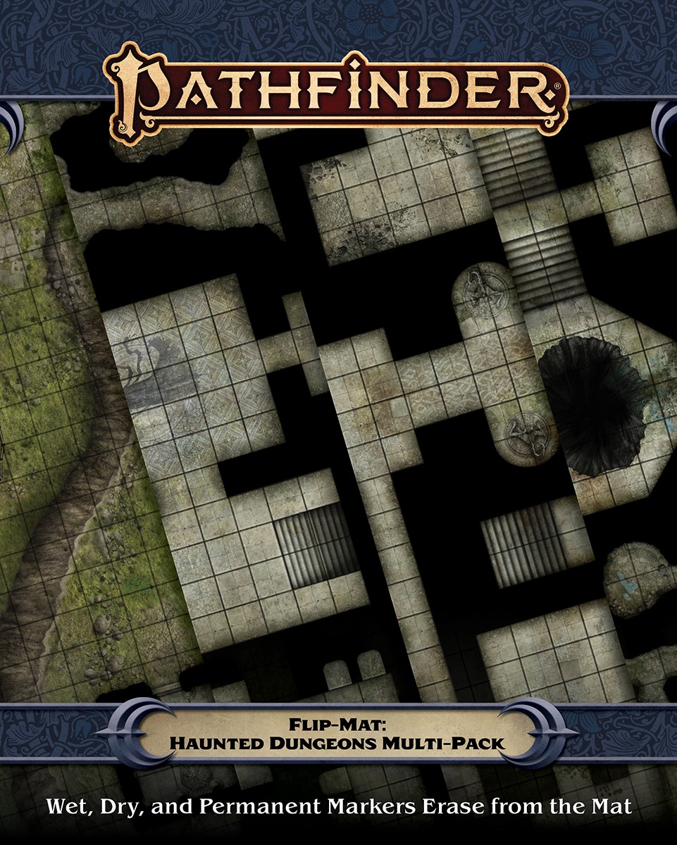 Pathfinder haunted Dungeon flip mat cover. Checkered mat of first floor of a cave dungeon