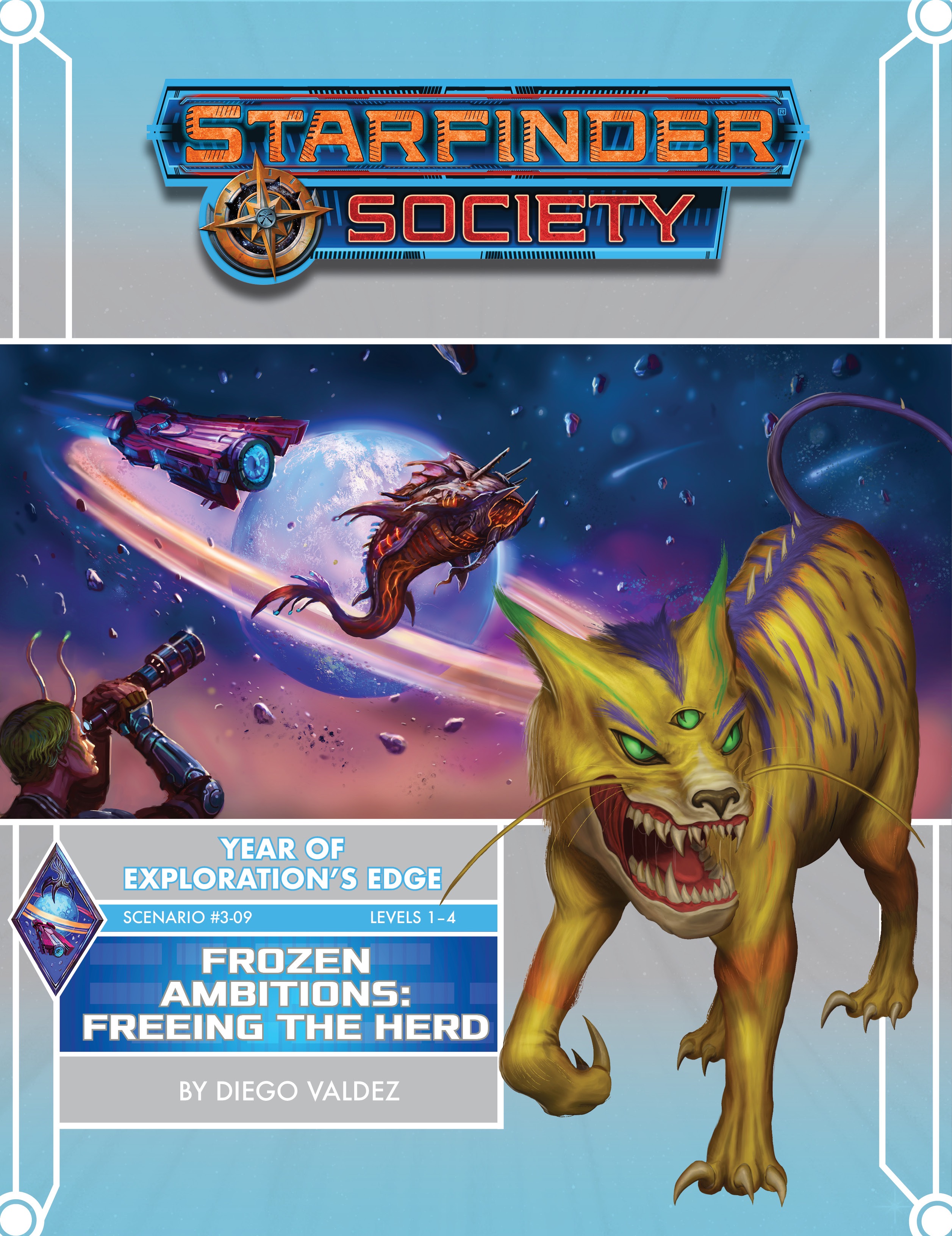 Starfinder Society, Frozen Ambitions: Freeing the Herd. A dog-like bipedal alien in a spacesuit