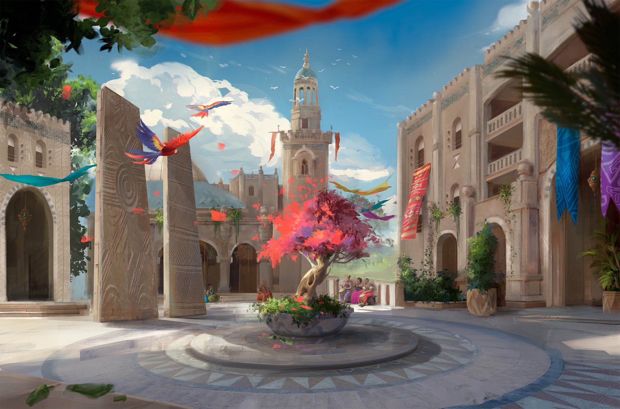 Magaambya Campus by Sandra Posada. An inner courtyard of the Magaambya campus with a potted red leafed tree in the center