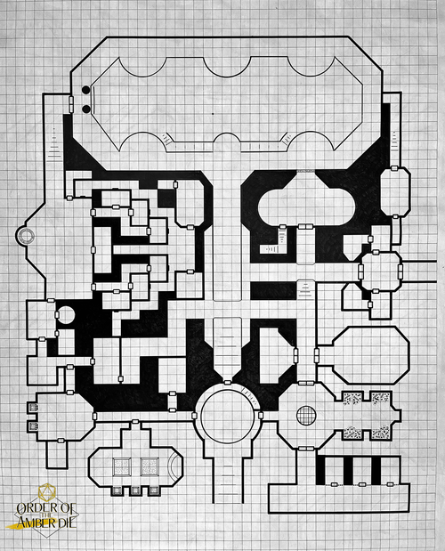 Order of the Amber Die: Top down view of a black and white square tiled map