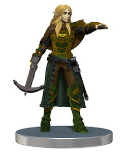 Promo mini figure of an elf in leathers long blond hair and a crossbow in one hand