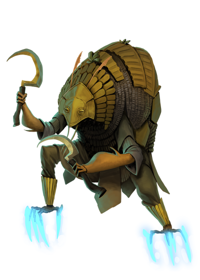 Surki Fighter - Ivan Koritarev : a shelled and armored fighter wielding two hand scythes