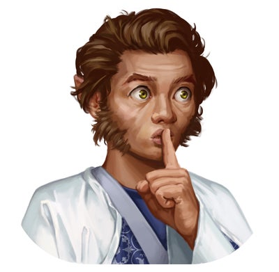 Illustration by Justine Nortjé : Local businessman De-ge advises silence.