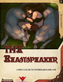 The Beastspeaker: A woman dressed in leathers lies snuggled with two large white wolves