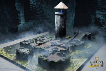 Order of the Amber Die: Gauntlight tower and surrounding landscape on a foggy table