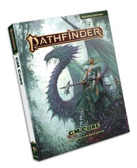 Pathfinder Remaster GM Core: A man dressed in green and silver robes with a peacock feather, high collar stands proudly in front of a green and purple dragon