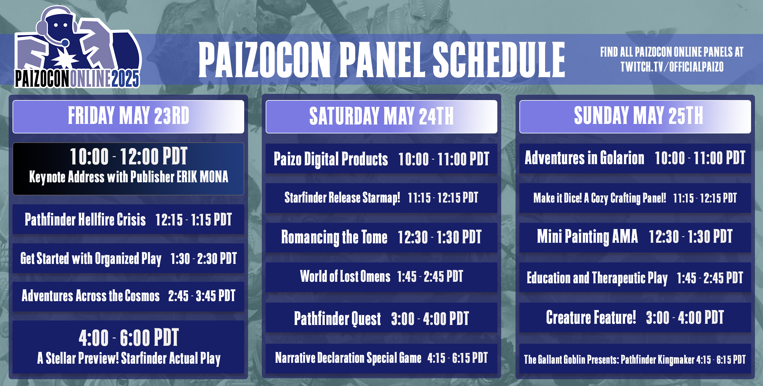PaizoCon Online 2025 Stream Schedule