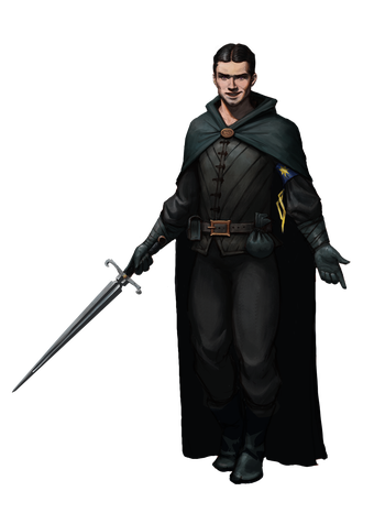 Krosovahn Mendesil, artist Josef Kucera : A thief goads the Pathfinders, his rapier at the ready.