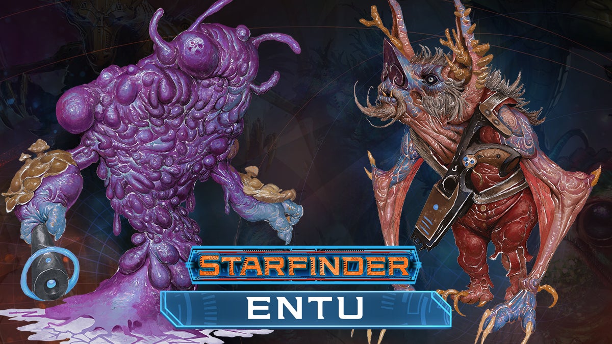 Two versions of the Entu playable race. The Amorphous colony ooze-like creature and the Entu symbiote which lives with a host alien