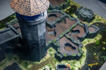 Order of the Amber Die: Close up top down view of Gauntlight Tower battle map and ruins