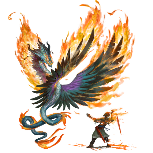 Art by Artur Nakhodkin: Tietli Couatl, a large creature with the head of a dragon, featured wings, and the body of a serpent