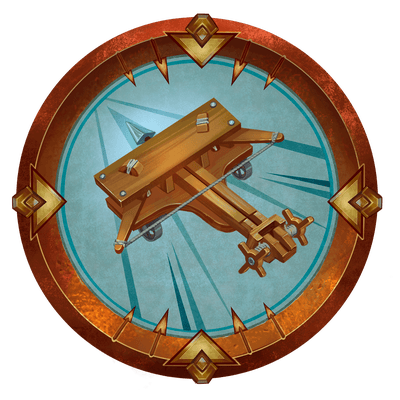 Pathfinder Society Year 7 Symbol, artist Rodrigo Gonzalez: A round image with a stylized ballista in the center.