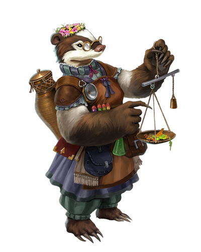 Illustration by Gunship Revolution. A full body illustration of awakened badger, Dr. Pom, the Zoetropes doctor