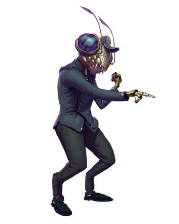 Illustration by Sammy Khalid : An alien with insect-like features coaching their team