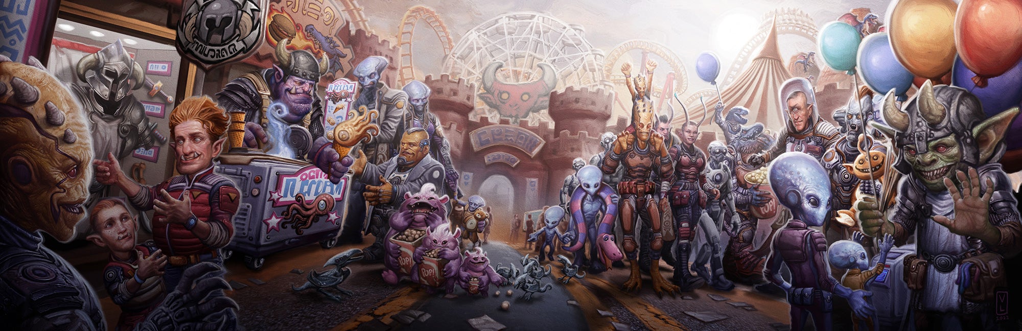 Illustration by Victor Manuel Leza Moreno: Tourists wander the streets of Golarion World.