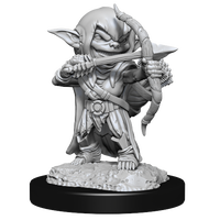 Miniature of a female goblin rogue standing with a bow, drawn to fire