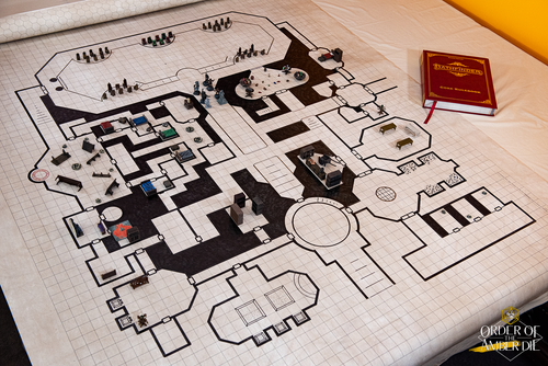 Order of the Amber Die: Top down view of a black and white square tiled map