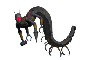 Artist Rodrigo Gallo : A centipede-like mining robot scuttles forward to attack.