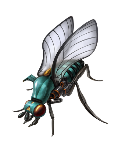 Artist Fabio Rodrigues: A starship designed to imitate a fly with a teal and silver body, and translucent white wings