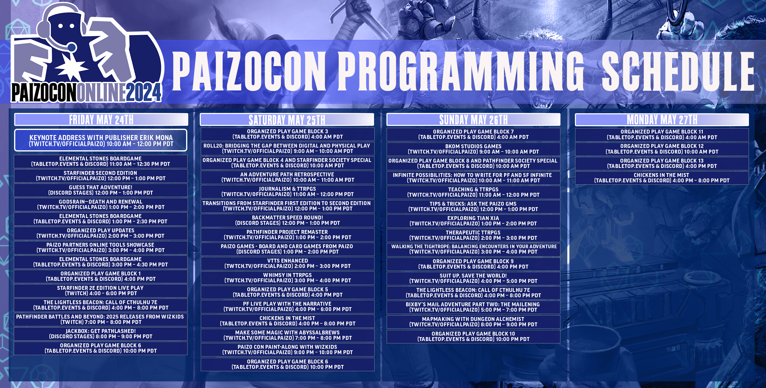 PaizoCon Online 2024 Full Schedule