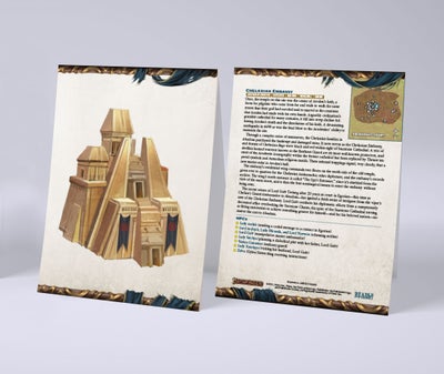 Absalom building mock up cards with art on one side and information on the other