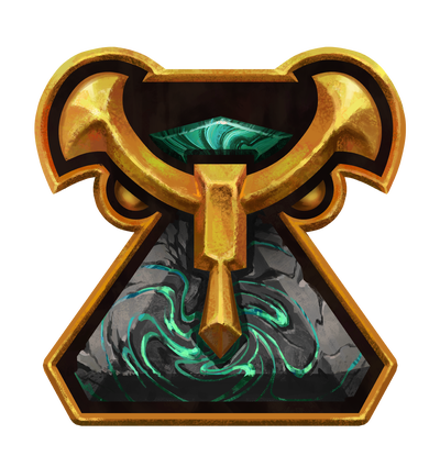 Illustration by Samuel Jr - A stylized gold Y atop a gray and green stone triangle.