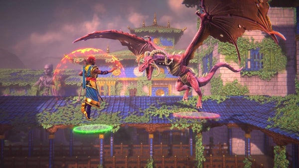 a gameplay screenshot of the player characters battling monsters on a rooftop