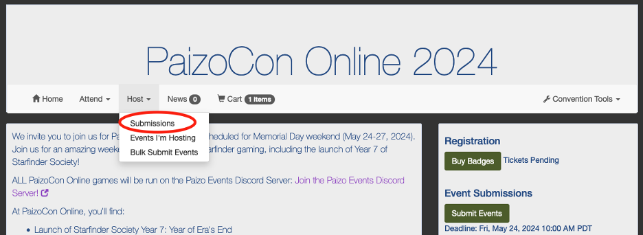 PaizoCon on Tabletop.Events Ticket purchasing screenshots