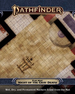 Flip-Mat: Night of the Gray Death. A square tiled flip mat of a large ballroom. In the center of the ballroom is a guillotine