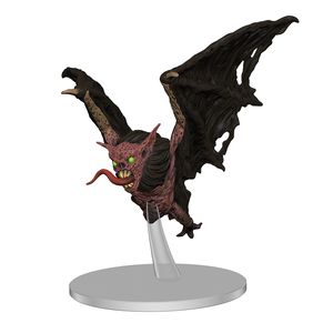 A mini figure of a large undead bat with green eyes and its tongue lashing out