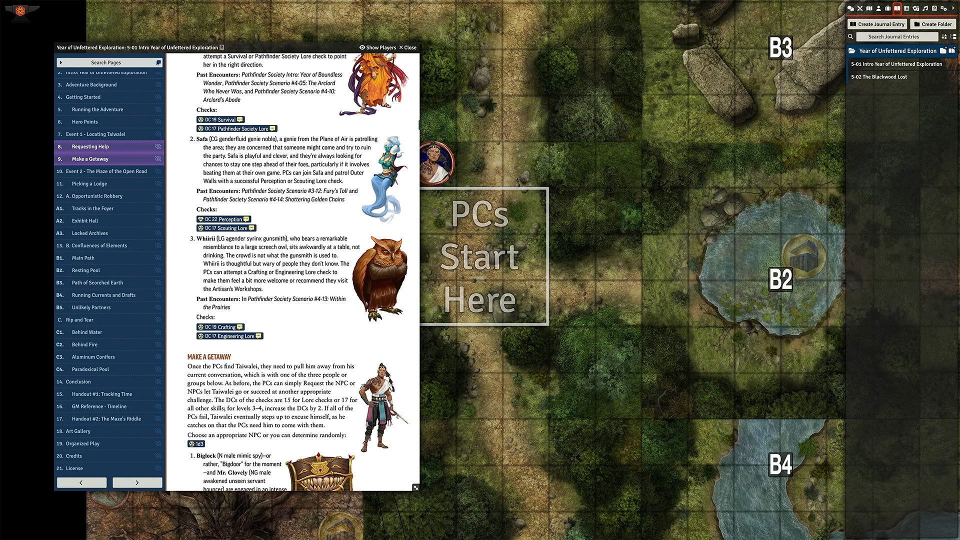 Foundry interface showing off the journal function