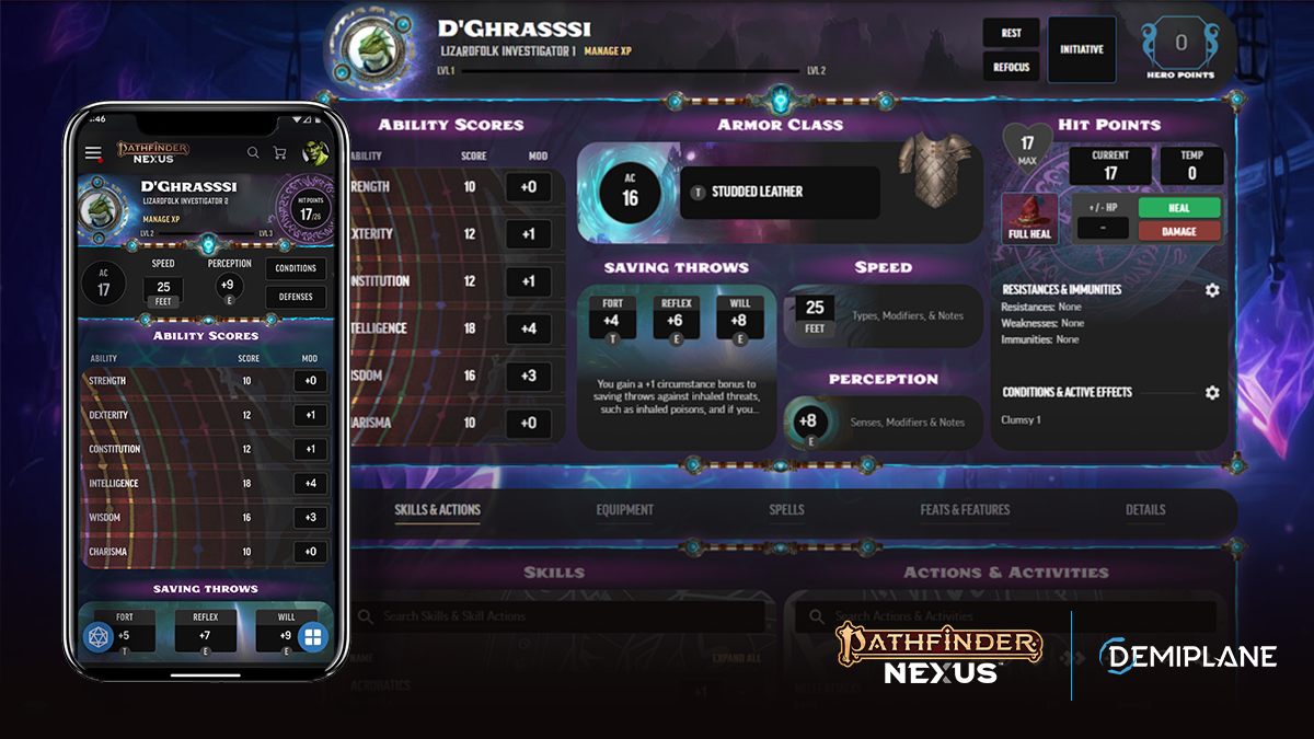 Desktop and Mobile mockup of the main character builder user interface