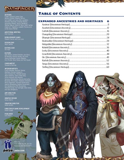 Page 1 of the Ancestry Guide table of contents