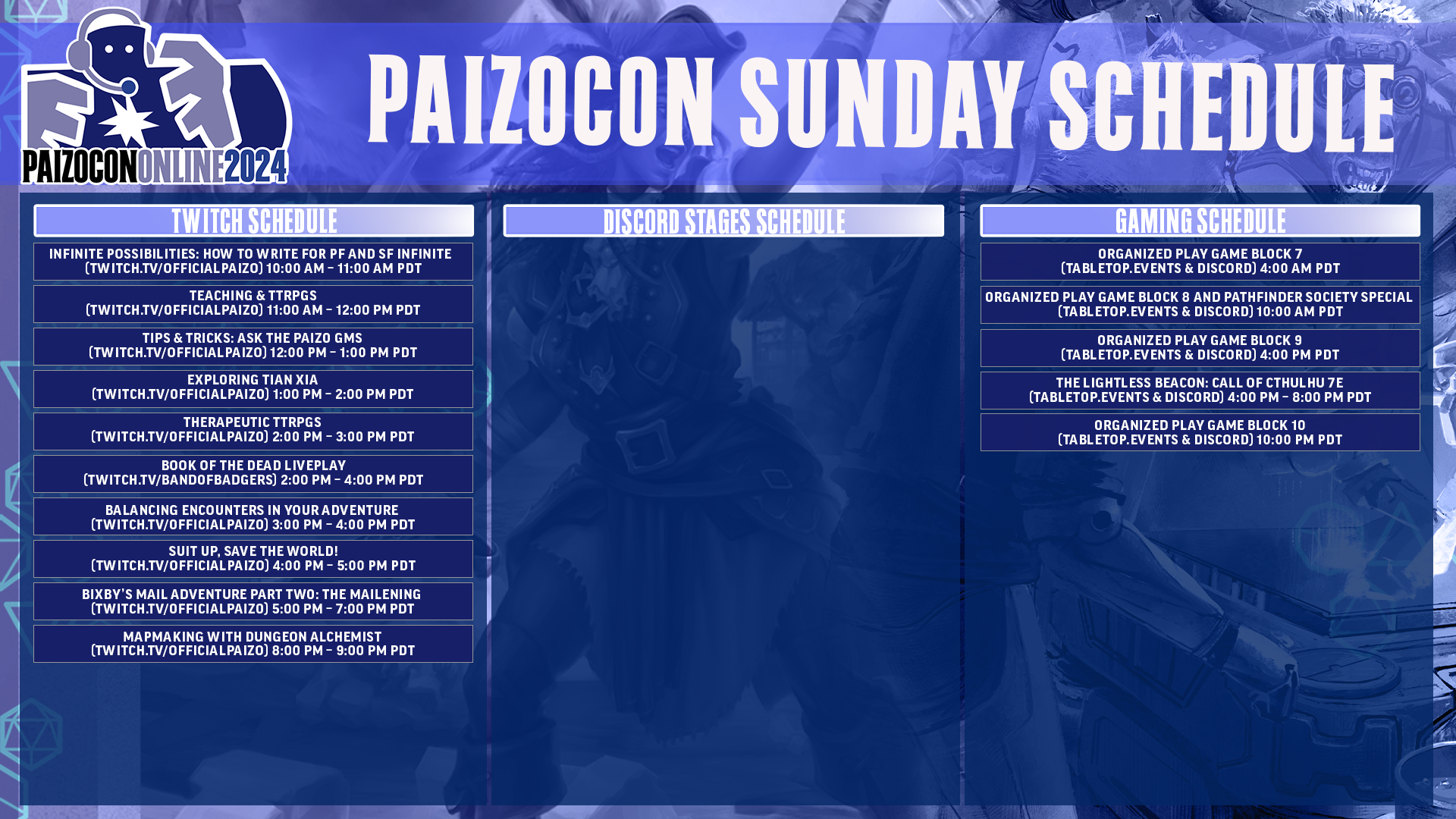 PaizoCon Online 2024 Sunday Schedule