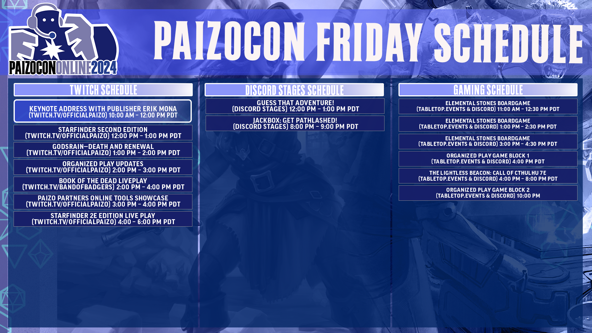 PaizoCon Online 2024 Friday Schedule