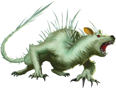 Artist Beto Lima: A green, weasel-like, predator with a spiked tail bares its teeth.