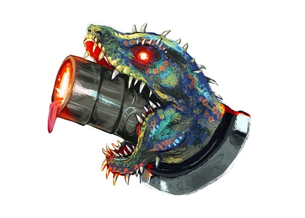 Art by Eleanor Ferron: Iconic, Obozaya opening their mouth to reveal a large cannon powering up