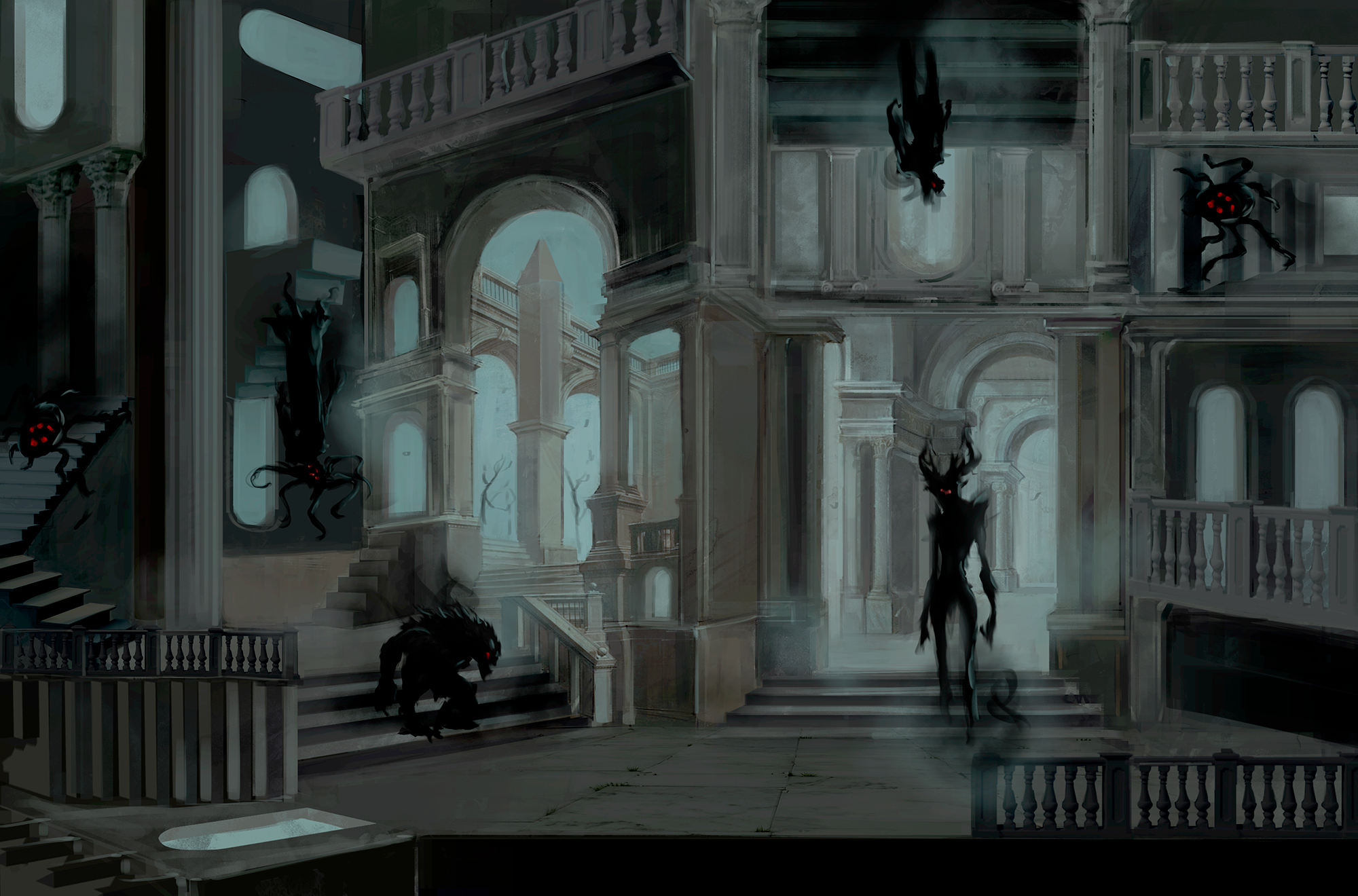 Art by Sandra Posada. The Starstone Cathedral full of spirits