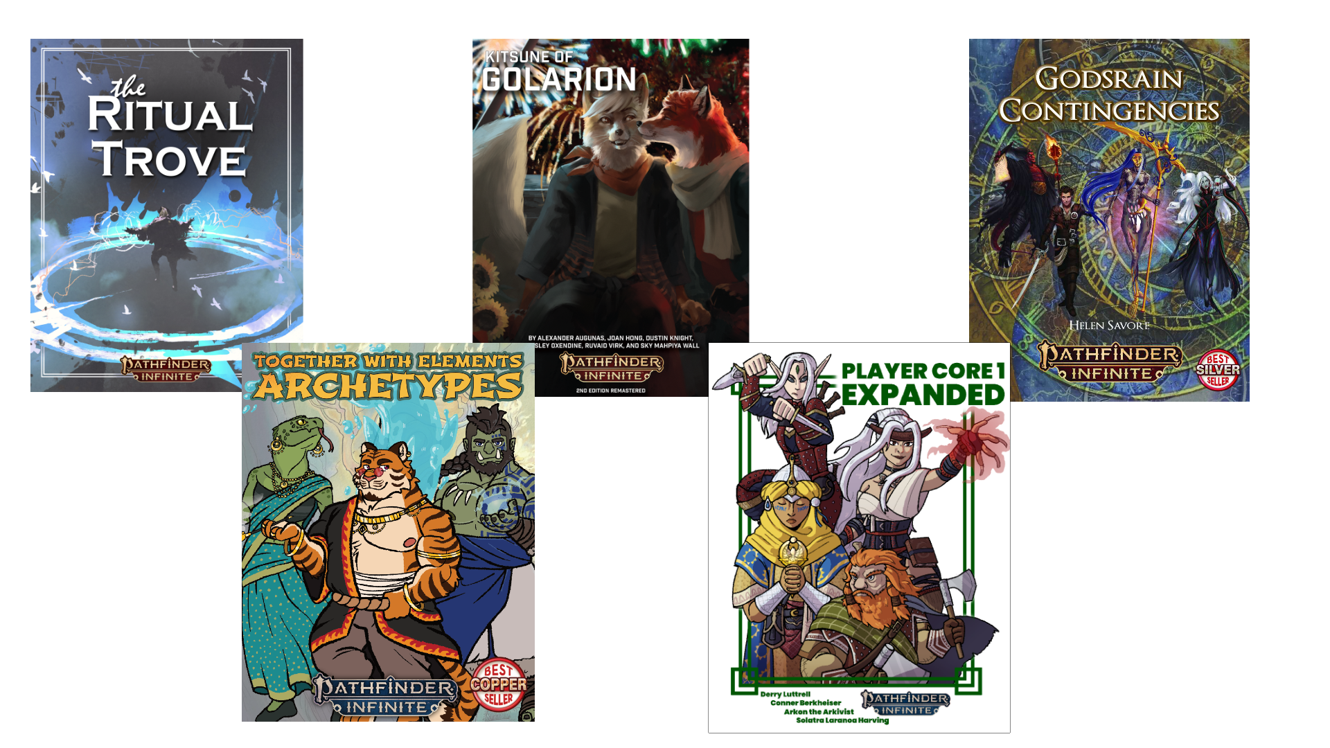 A spread of the covers for the Pathfinder Infinite Top Performers.