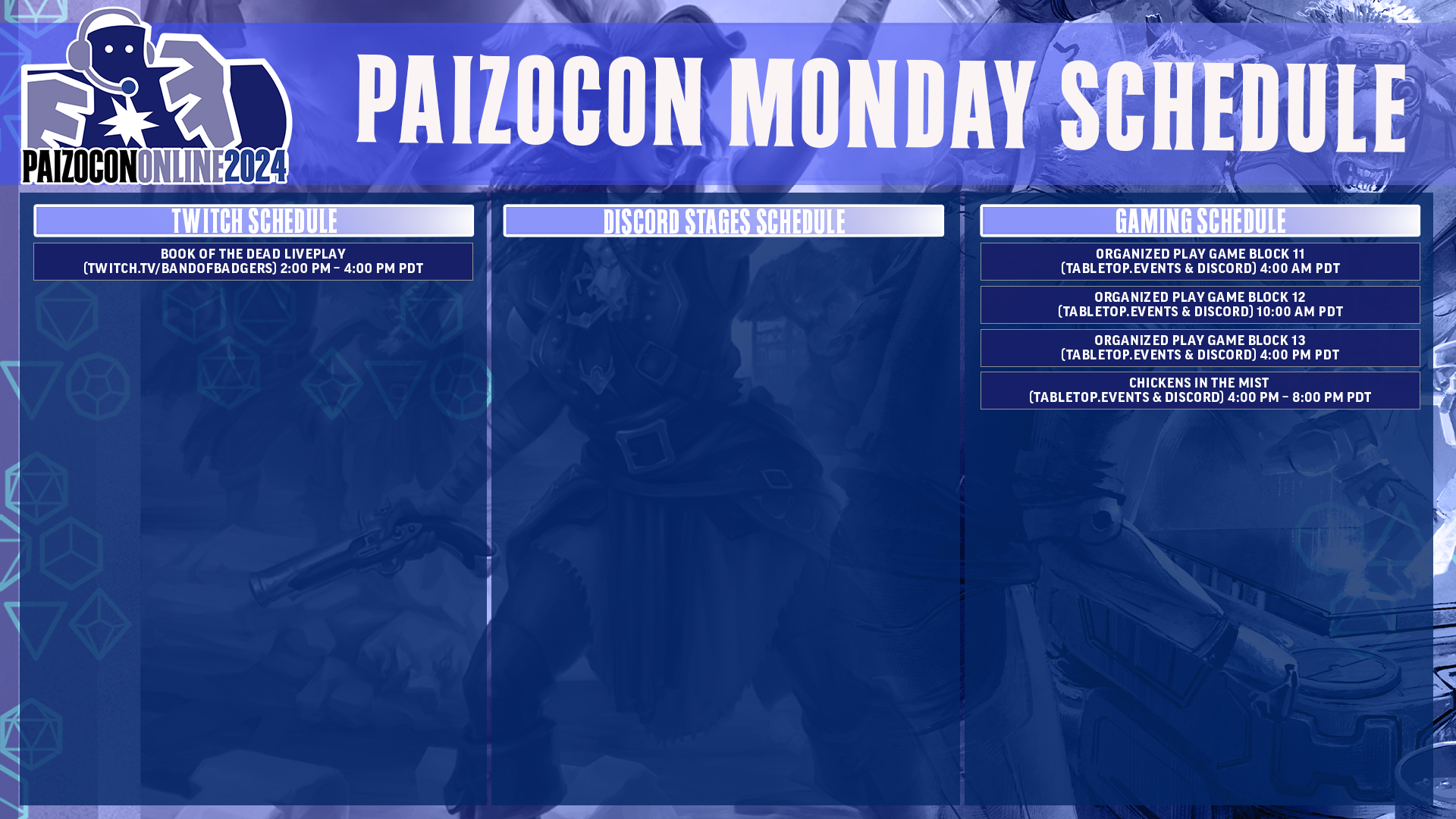PaizoCon Online 2024 Monday Schedule