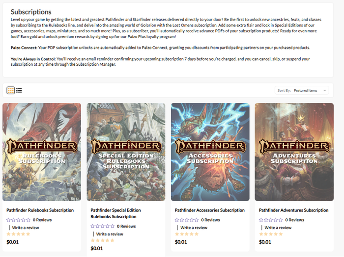 a screenshot of the new paizo store subscription UO