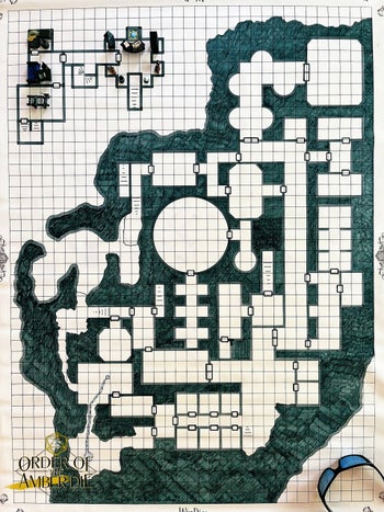 Order of the Amber Die: Top down view of a, unlabeled, flat square tiled map of a dungeon