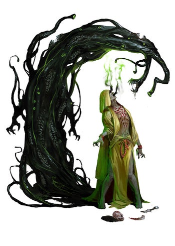 Art by Tuan Duong Chu: a large dark oozing entity creating from a robed figured shadow 