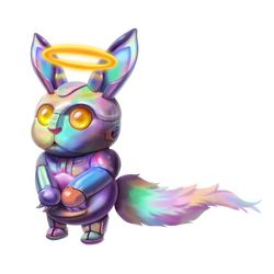 Artist Fabio Rodrigues: Cute animal-like robot with big eyes and fluffy tail.