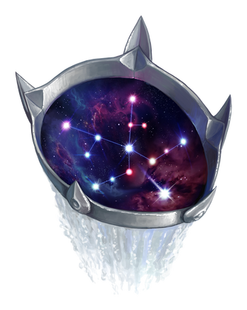 artist Justin Usher: The silver waterfall helm tilts backward, revealing the Glyph of the Open Road constellation within