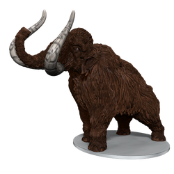 mini figure of a large brown furred mammoth with runes carved into its tusks